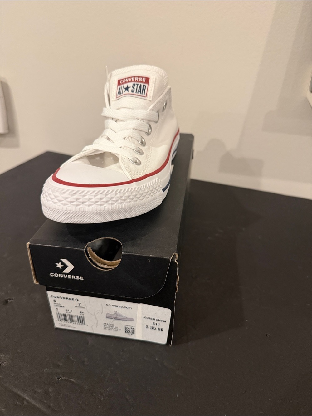 Converse White High-Top Sneakers with Red and Blue Trim